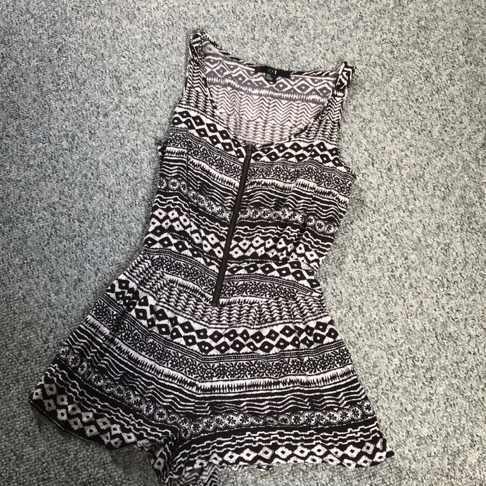 Black and white zippered romper